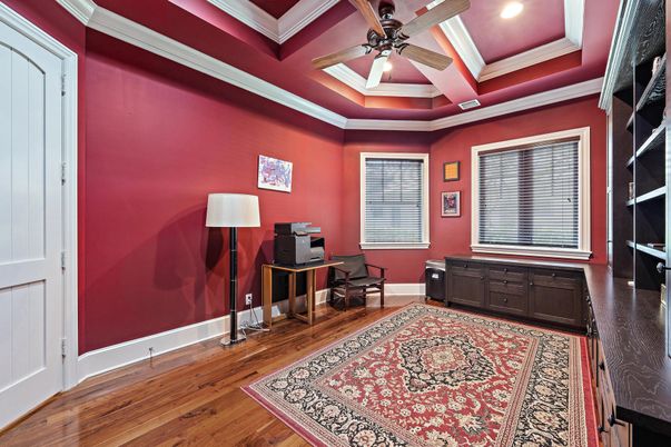 Home Office, Interior, Recessed Lighting, Wood Texture Flooring