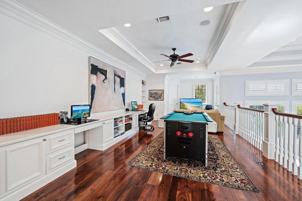 Billiard Table, Game Room, Interior, Recessed Lighting, Wood Texture Flooring