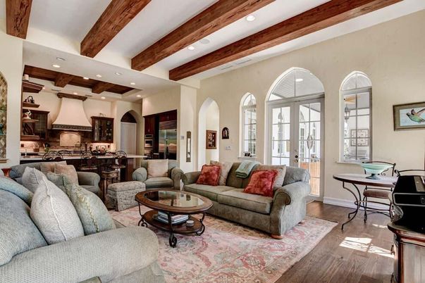 Interior, Kitchen, Living room, Recessed Lighting, Wooden Beams, Wood Texture Flooring