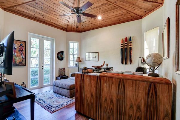 Home Office, Interior, Recessed Lighting, Wooden Ceilings, Wood Texture Flooring