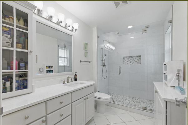 Bathroom, Glass Shower, Interior, Recessed Lighting