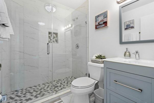 Bathroom, Glass Shower, Interior, Marble Walls