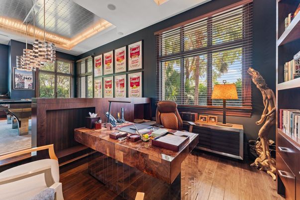 Home Office, Interior, Pendant Lights, Recessed Lighting, Wood Texture Flooring