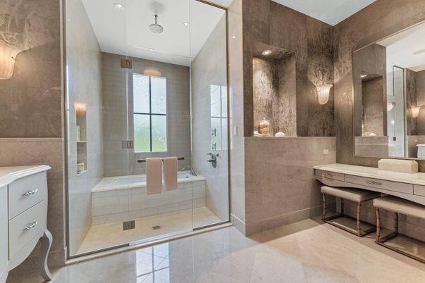 Bathroom, Glass Shower, Interior, Recessed Lighting
