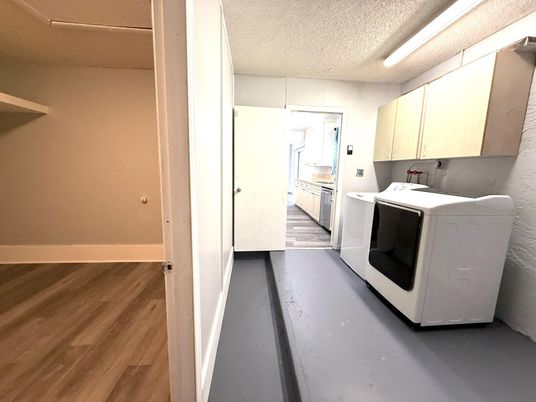 Interior, Washer, Wood Texture Flooring