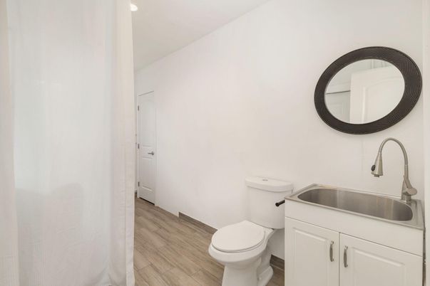 Bathroom, Interior, Recessed Lighting, Wood Texture Flooring