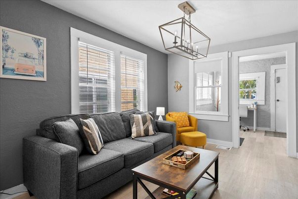 Interior, Living room, Pendant Lights, Wood Texture Flooring
