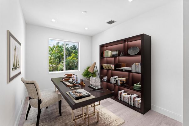 Home Office, Interior, Recessed Lighting, Wood Texture Flooring