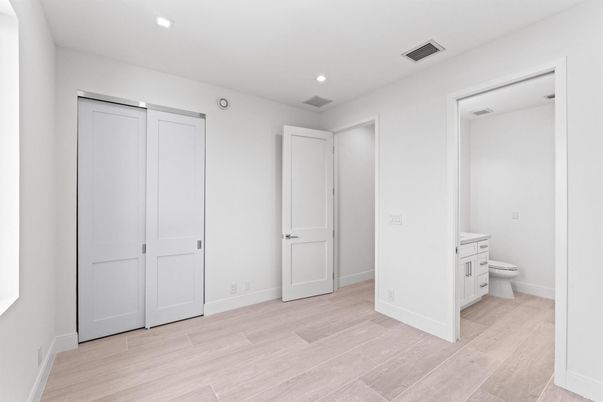 Bathroom, Empty room, Interior, Recessed Lighting, Wood Texture Flooring