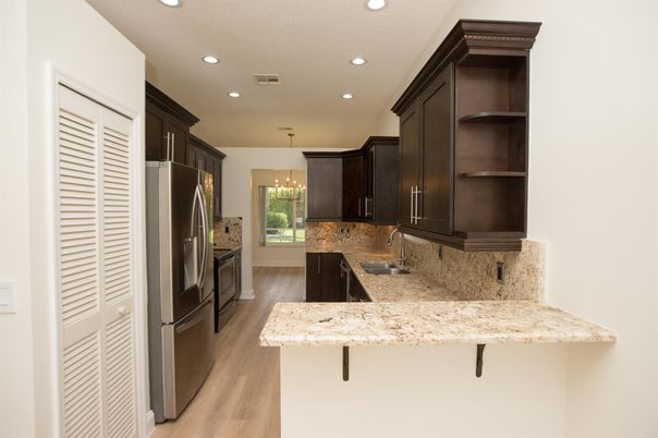 Chandelier, Interior, Kitchen, Pendant Lights, Recessed Lighting, Wood Texture Flooring