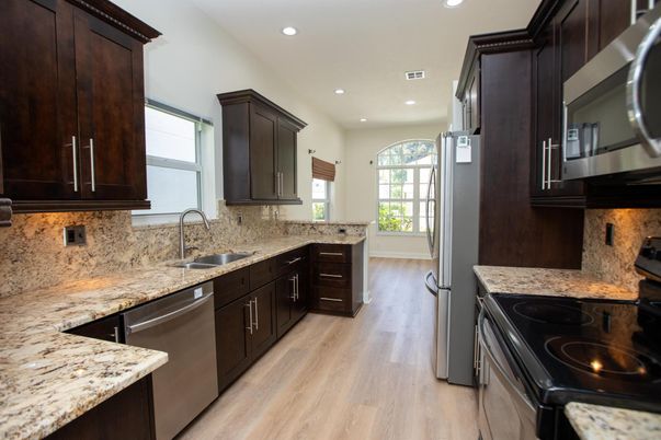 Interior, Kitchen, Recessed Lighting, Wood Texture Flooring