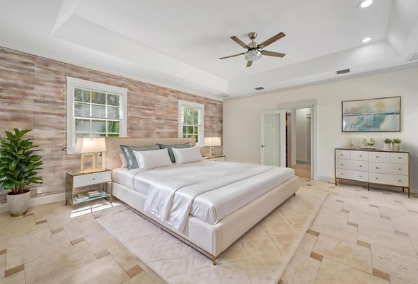 Bedroom, Interior, Recessed Lighting, Stone Walls