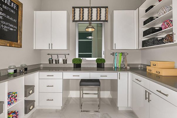 Home Office, Interior, Marble, Pendant Lights