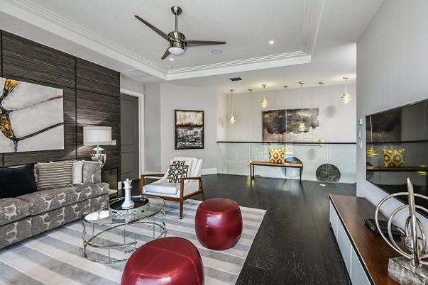 Interior, Living room, Pendant Lights, Recessed Lighting, Wood Texture Flooring