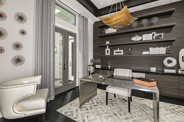 Home Office, Interior, Pendant Lights, Wood Texture Flooring