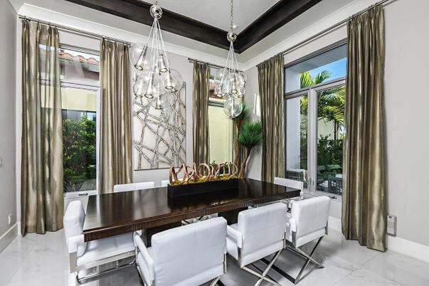 Dining room, Interior, Marble, Pendant Lights