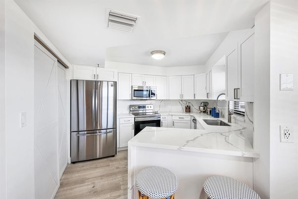 Interior, Kitchen, Stainless Steel Appliances, Wood Texture Flooring