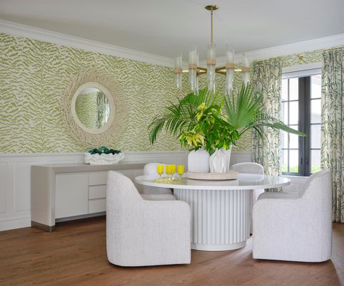 Dining room, Interior, Pendant Lights, Wood Texture Flooring