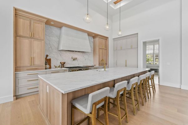Interior, Kitchen, Marble Walls, Wood Texture Flooring