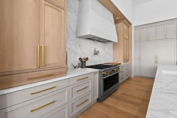 Interior, Kitchen, Marble Walls, Wood Texture Flooring