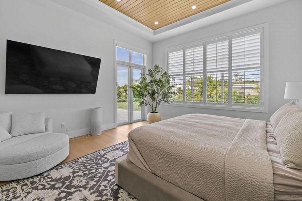 Bedroom, Interior, Recessed Lighting, Wooden Ceilings, Wood Texture Flooring