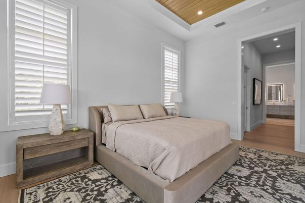 Bedroom, Interior, Recessed Lighting, Wooden Ceilings, Wood Texture Flooring