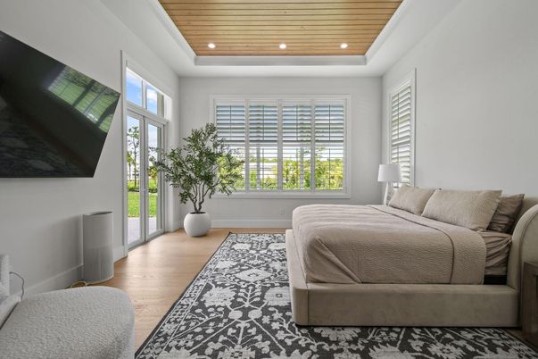 Bedroom, Interior, Recessed Lighting, Wooden Ceilings, Wood Texture Flooring