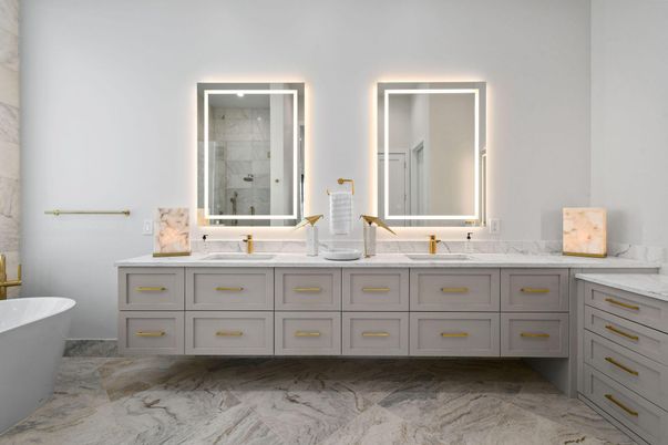 Bathroom, Dual Sink Vanities, Free Standing Baths, Interior, Marble