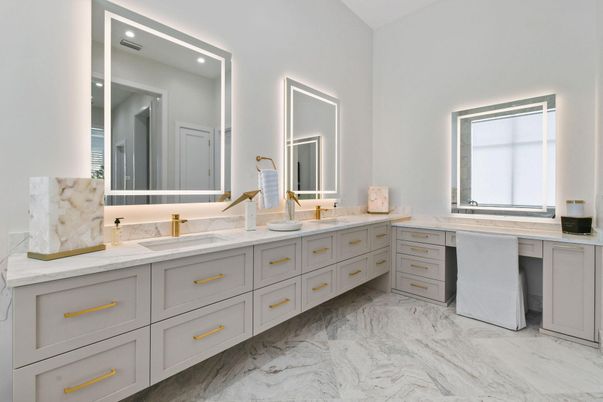 Bathroom, Dual Sink Vanities, Interior, Marble, Recessed Lighting
