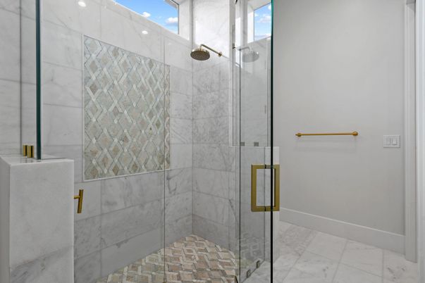 Bathroom, Glass Shower, Interior, Marble, Marble Walls
