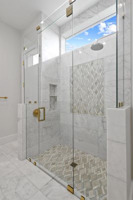 Bathroom, Glass Shower, Interior, Marble, Marble Walls
