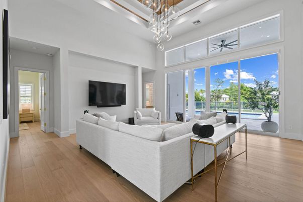 Interior, Living room, Pendant Lights, Wood Texture Flooring