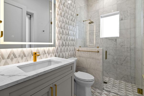 Bathroom, Glass Shower, Interior, Marble, Marble Walls