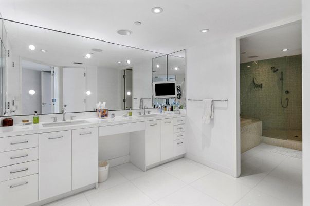 Bathroom, Dual Sink Vanities, Glass Shower, Interior, Recessed Lighting
