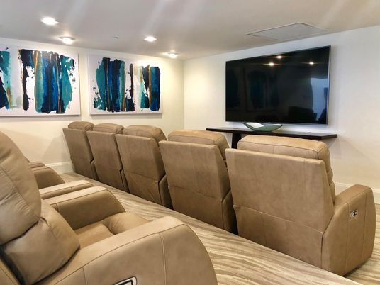 Home Theatre Room, Interior, Recessed Lighting, Theatre Room, Wood Texture Flooring