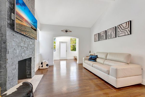 Fireplace, Interior, Living room, Stone Walls, Wood Texture Flooring