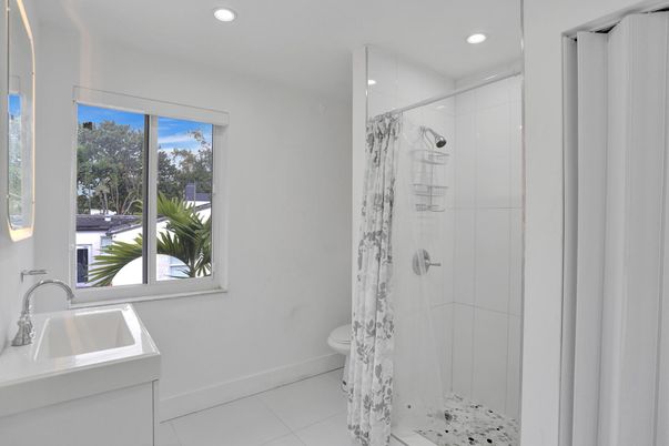 Bathroom, Glass Shower, Interior, Recessed Lighting