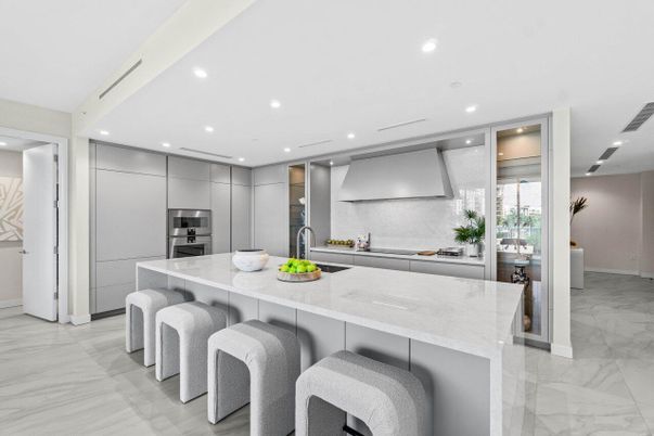 Interior, Kitchen, Marble, Recessed Lighting, Stainless Steel Appliances