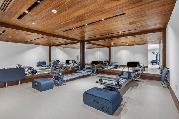 Fitness Equipment, Gym, Interior, Recessed Lighting, Wooden Ceilings