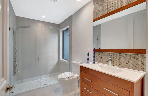 Bathroom, Glass Shower, Interior, Recessed Lighting