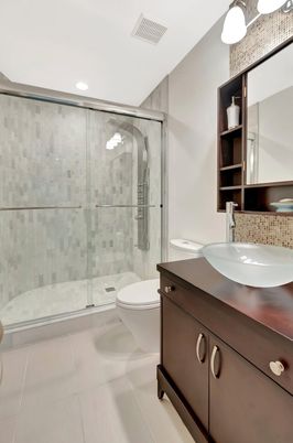 Bathroom, Glass Shower, Interior, Recessed Lighting