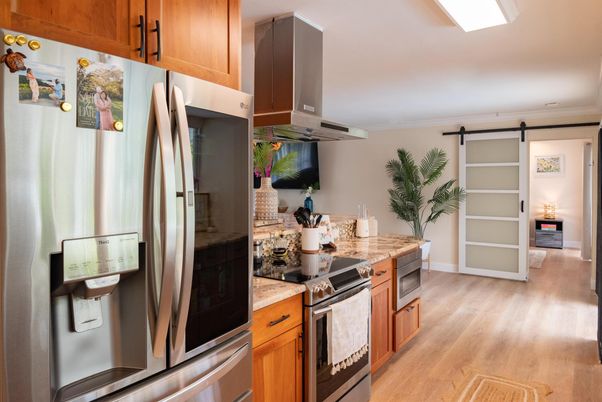 Interior, Kitchen, Stainless Steel Appliances, Wood Texture Flooring