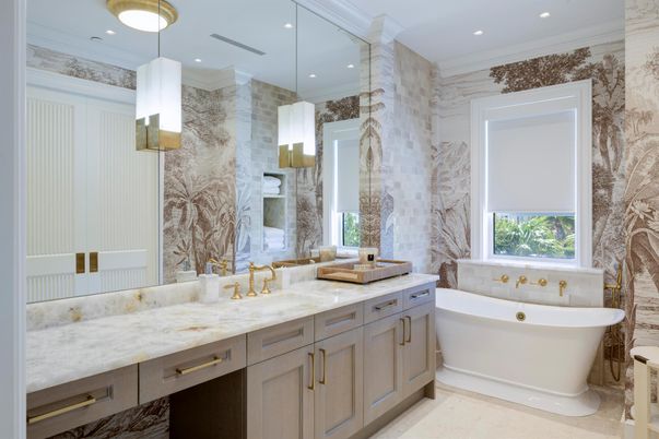 Bathroom, Dual Sink Vanities, Free Standing Baths, Interior, Pendant Lights, Recessed Lighting