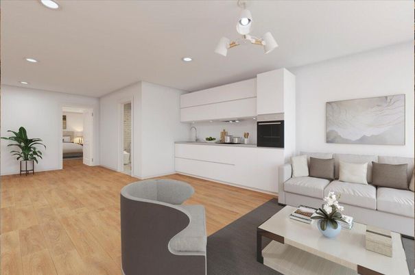 Interior, Kitchen, Living room, Pendant Lights, Recessed Lighting, Wood Texture Flooring