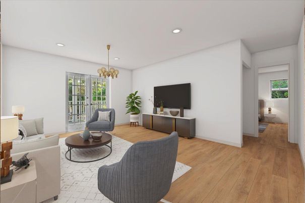 Interior, Living room, Pendant Lights, Recessed Lighting, Wood Texture Flooring