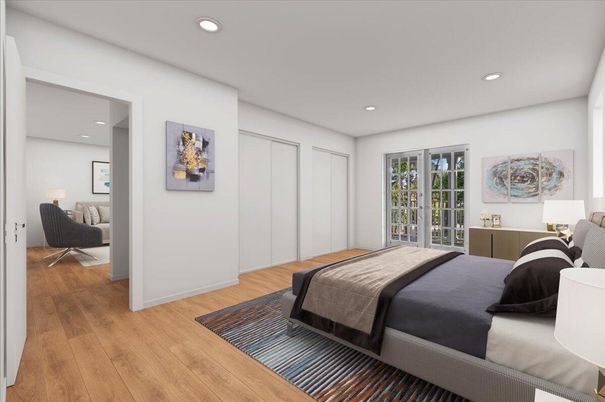 Bedroom, Interior, Recessed Lighting, Wood Texture Flooring
