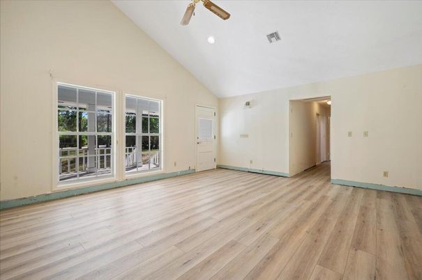 Empty room, Interior, Recessed Lighting, Wood Texture Flooring