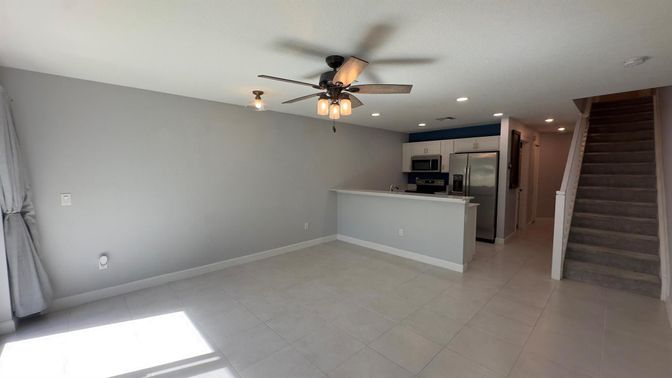 Empty room, Interior, Kitchen, Recessed Lighting, Stainless Steel Appliances