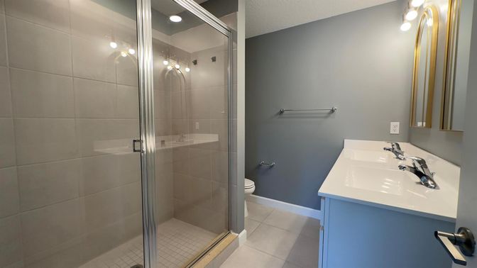 Bathroom, Glass Shower, Interior, Recessed Lighting