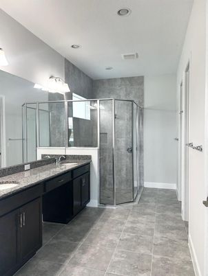 Bathroom, Dual Sink Vanities, Glass Shower, Interior, Recessed Lighting